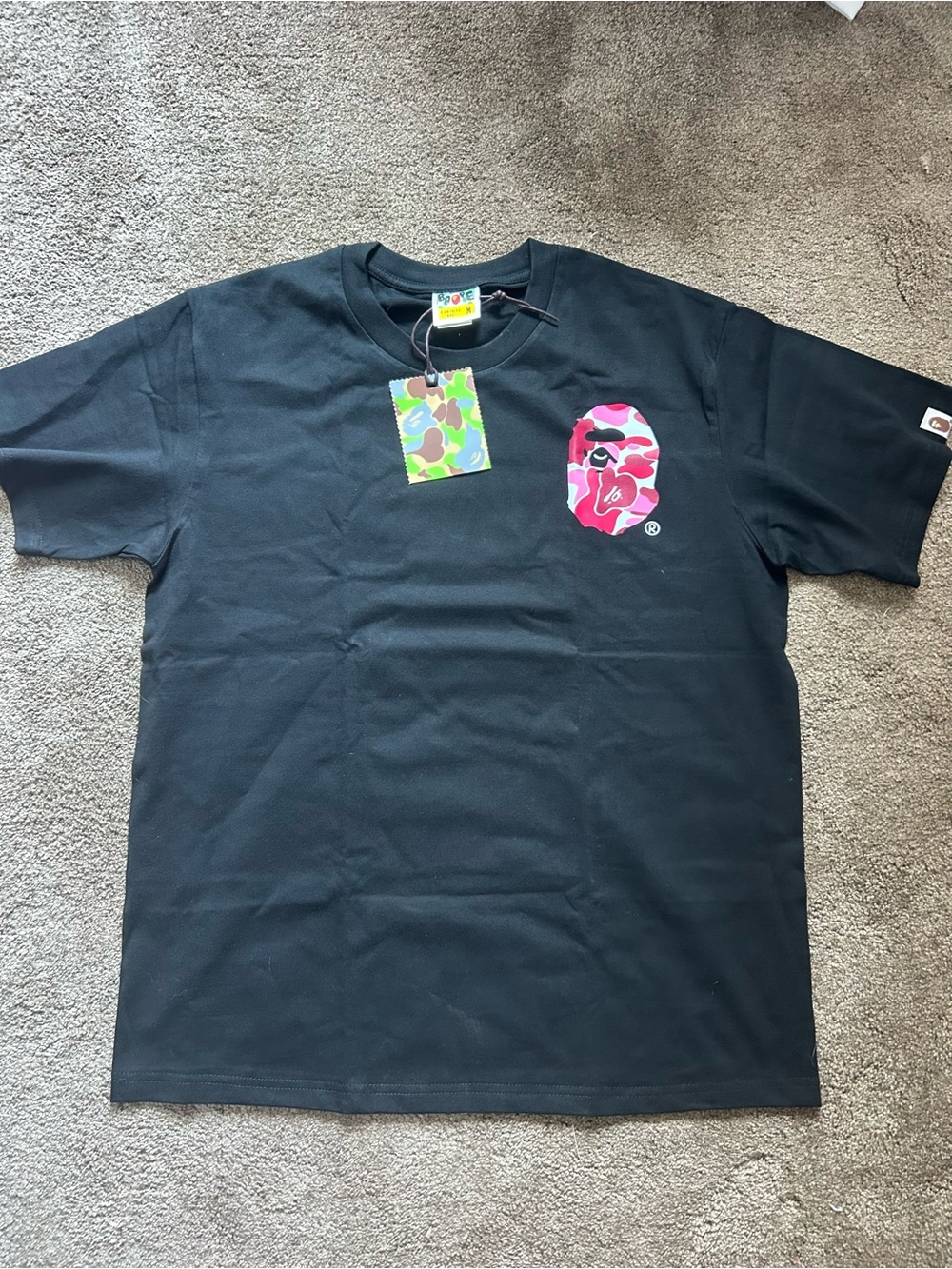 Stussy x BAPE Ape Head Graphic Tee Black Pink Camo